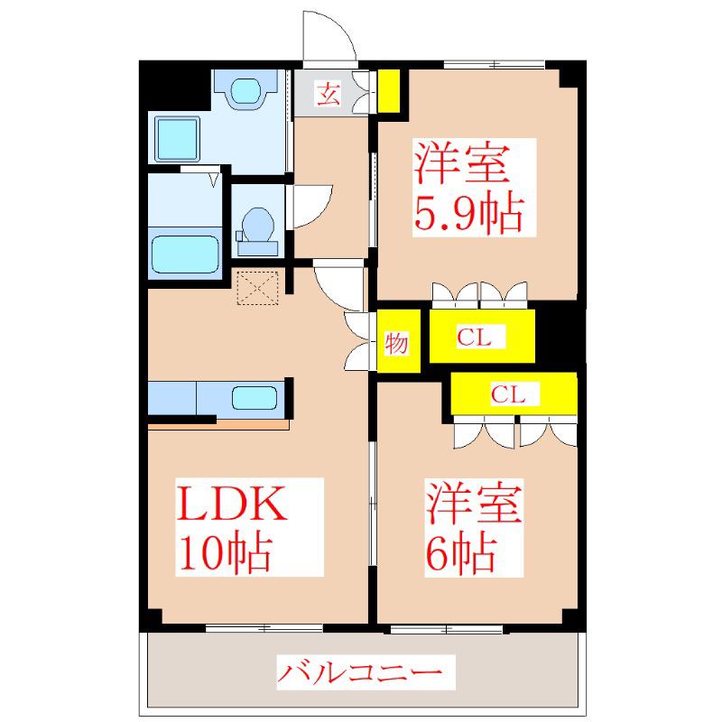 GREEN PARK 絆(2LDK/1階)の間取り写真