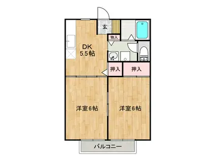 ヒルズコート木之庄II(2DK/1階)の間取り写真