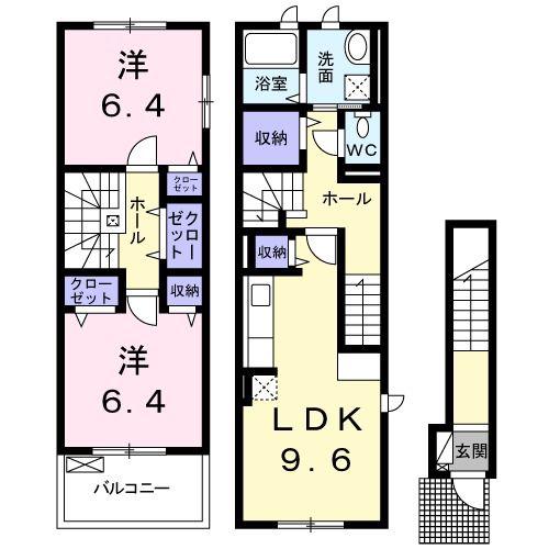 ラ・ポルト LA PORTE(2LDK/2階)の間取り写真