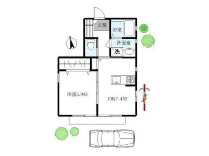 パーシモン国分寺(1DK/1階)の間取り写真