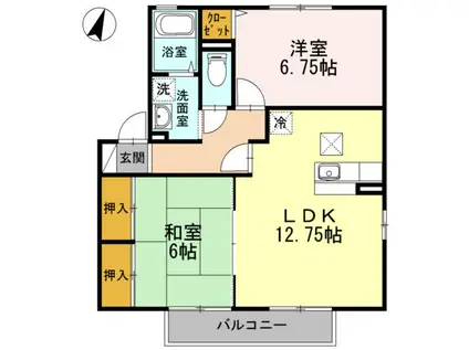 サン カルチェあいおい A(2LDK/1階)の間取り写真