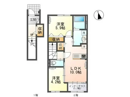 小信中島郷西アパート(2LDK/2階)の間取り写真