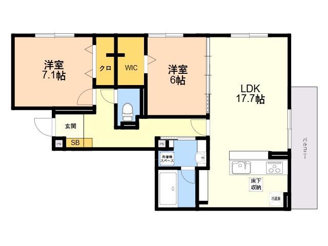 SINFARIA六本松(2LDK/1階)の間取り写真