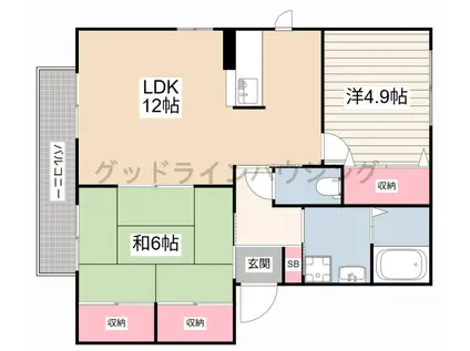 アルカディアコート(2LDK/2階)の間取り写真