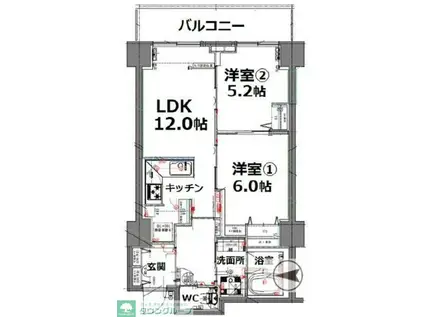 シティコート目黒2号棟 4(2LDK/4階)の間取り写真