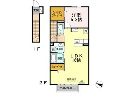 アルカディア(1LDK/2階)の間取り写真