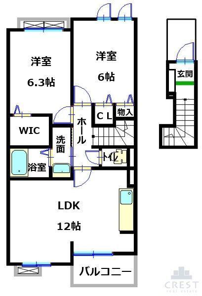 ルーラルフジE(2LDK/2階)の間取り写真