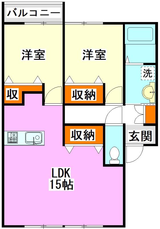 OASIS上伊田(2LDK/2階)の間取り写真