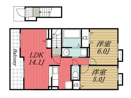 ヴァンヴェール・ヒル D(2LDK/2階)の間取り写真