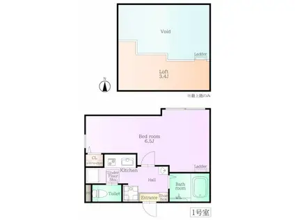 グランクオール東蒲(1K/2階)の間取り写真