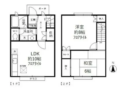 西武新宿線 小平駅 徒歩10分 2階建 築34年(2LDK/2階)の間取り写真