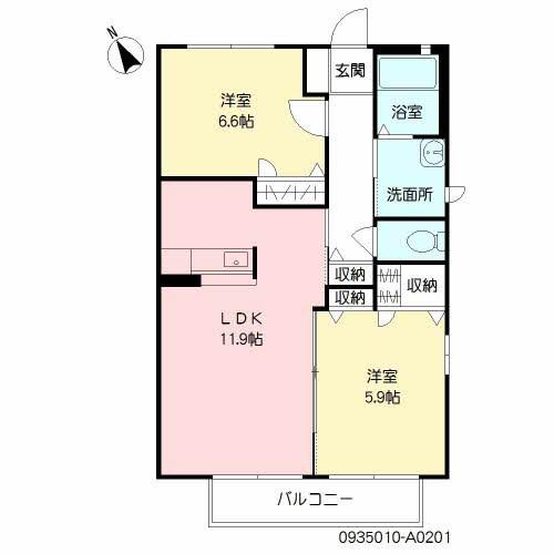 クレインフィールド(2LDK/2階)の間取り写真