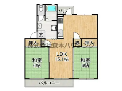 香里三井A99号棟(2LDK/2階)の間取り写真