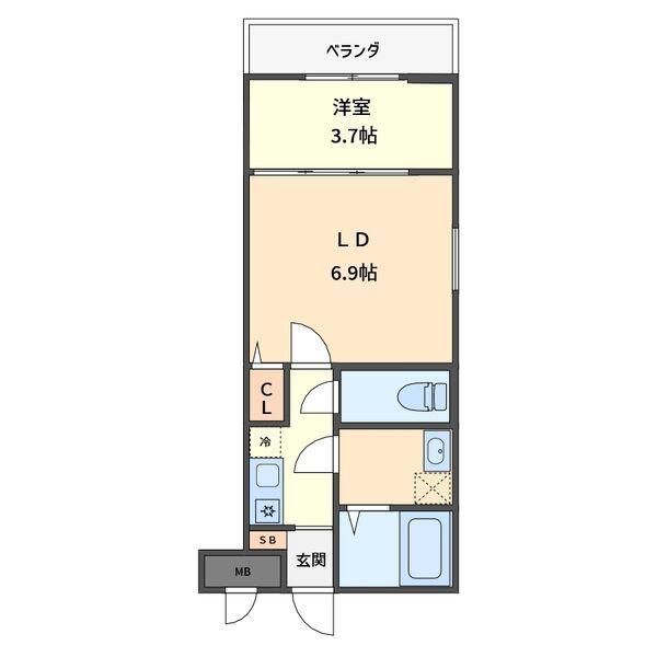 クレスト高安(1DK/3階)の間取り写真