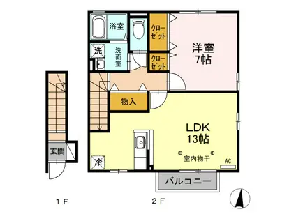 ラルジュメゾンB 平柳町(1LDK/2階)の間取り写真