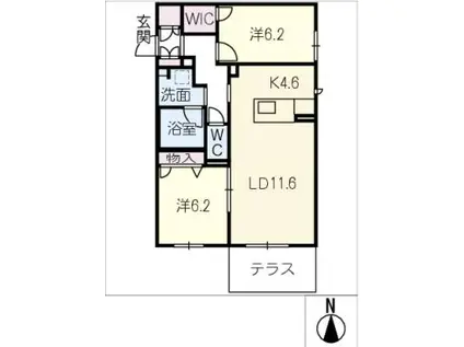 オーレリアン(2LDK/1階)の間取り写真