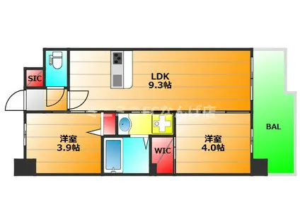 セレニテフラン谷町アリエ(2LDK/9階)の間取り写真