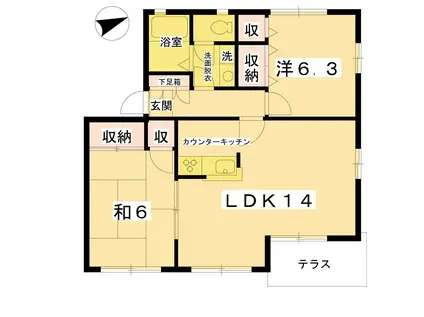 ディアス東野川(2LDK/1階)の間取り写真