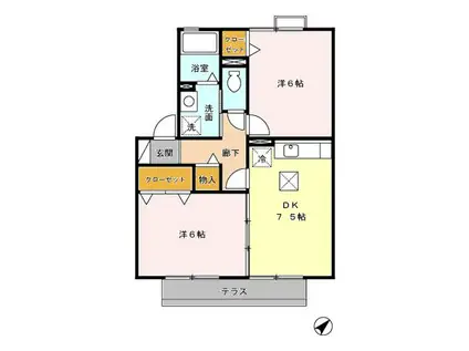 アメニティ裕(2DK/1階)の間取り写真