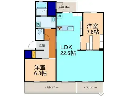アクアルーチェ犬島(2LDK/1階)の間取り写真