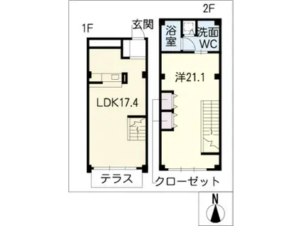 トランセット覚王山(1LDK/2階)の間取り写真