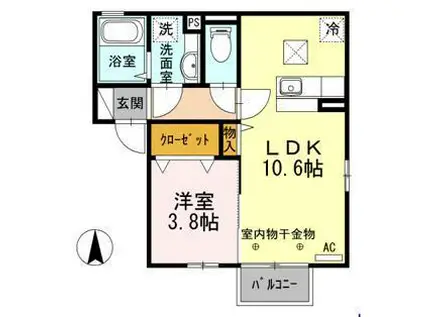 FLAT CIMA A(1LDK/1階)の間取り写真
