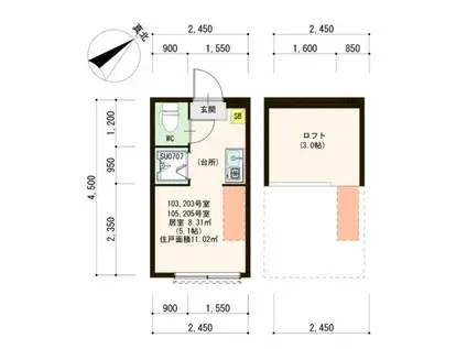 ハーモニーテラス志茂XII(ワンルーム/2階)の間取り写真