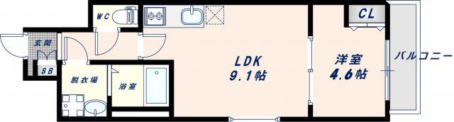 BADGE SANNOSE(1LDK/2階)の間取り写真