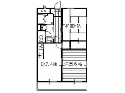 ローマンローズ(2DK/1階)の間取り写真