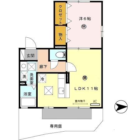 ドエル浜宮(1LDK/1階)の間取り写真
