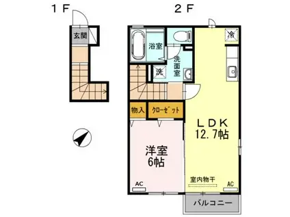 リヴェール(1LDK/2階)の間取り写真