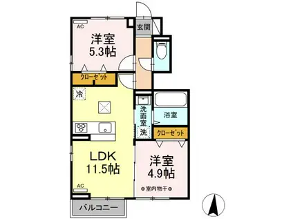 パークフラッツ桜木(2LDK/1階)の間取り写真