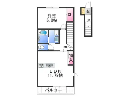 グランニエル(1LDK/2階)の間取り写真