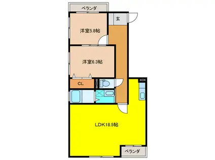 グレジデンス中道(2LDK/3階)の間取り写真