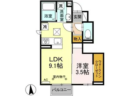 HULL(1LDK/1階)の間取り写真