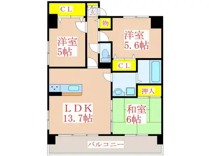 ベイシス隼人(3LDK/3階)の間取り写真