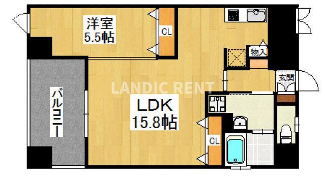 ロールベール博多駅前(1LDK/11階)の間取り写真