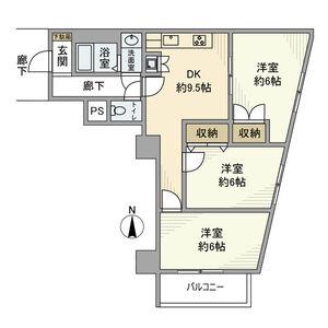 牛込ハイマンション(3DK/7階)の間取り写真