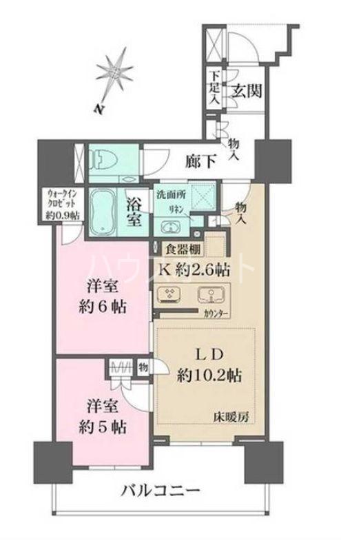 ザ・パークハウス市ヶ谷(2LDK/9階)の間取り写真