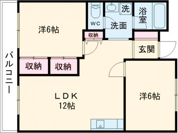 サニーハイツ新貝(2LDK/2階)の間取り写真