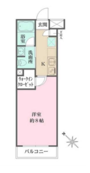 ベルフェリーク西小山(1K/2階)の間取り写真