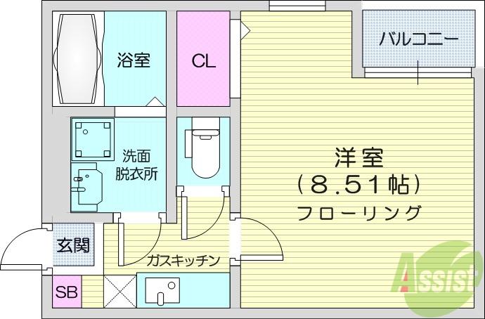 クレフラスト北山駅前(1K/1階)の間取り写真