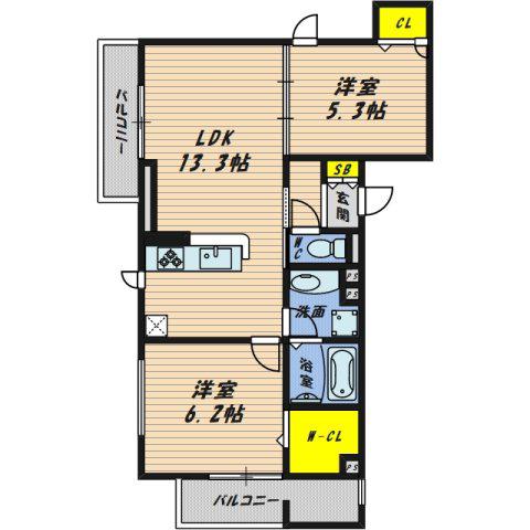 MAISON DE TSURUMI(2LDK/2階)の間取り写真