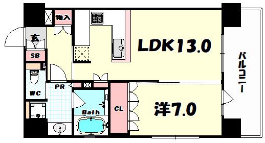 リーガル神戸三宮(1LDK/12階)の間取り写真
