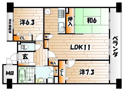 メディックス三萩野レジデンシャルタワー(3LDK/15階)の間取り写真
