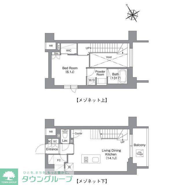 バウスフラッツ蔵前(1LDK/13階)の間取り写真