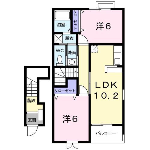 プリムローズ・ガーデン(2LDK/2階)の間取り写真