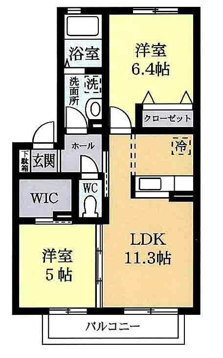マストライフ守谷本町A棟(2LDK/1階)の間取り写真
