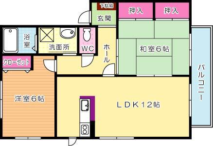 アネシス一枝B棟(2LDK/2階)の間取り写真