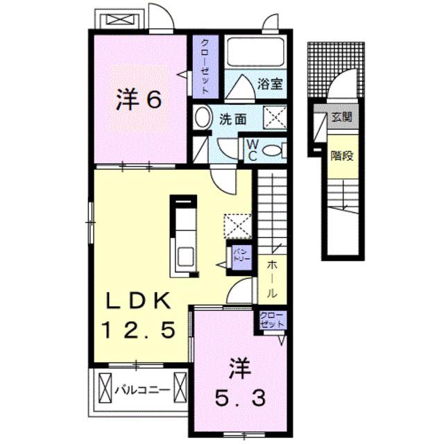 グリーンフル六十谷IV(2LDK/2階)の間取り写真